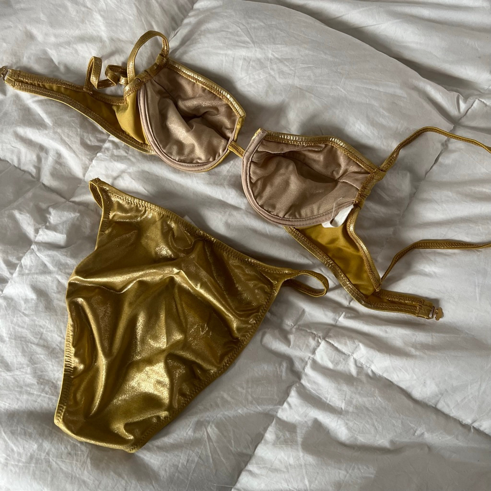 Vintage Gottex Gold Metallic Dazzle Bikini Set Size 8 XS/S RARE - Picture 6 of 10